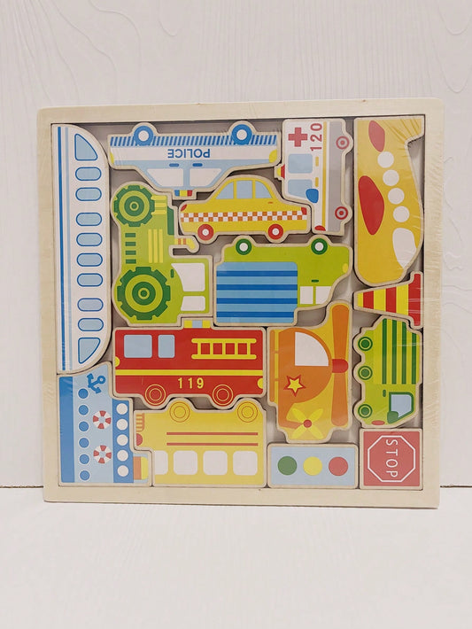 1pc Wooden Jigsaw Puzzle, Funny Car Pattern Educational Toy For Kids Multicolor