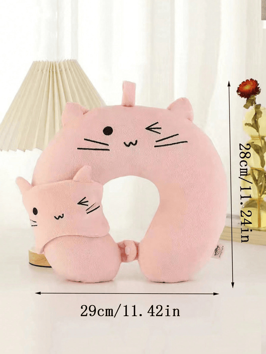 1pc Cartoon Design U-Shaped Pillow, Travel Pillows Pink