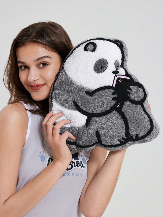 We Bare Bears X SHEIN Cartoon Bear Pattern Shaped Pillow Black and White