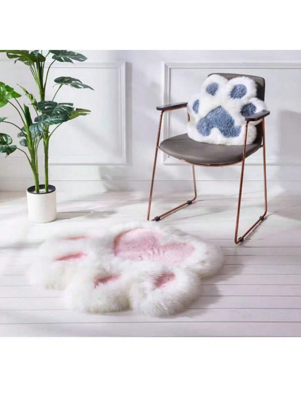 1pc 17.72*17.72in Cute Fluffy Cat Paw Pillow With Core, Furniture Office Sofa Bedroom Bed Decorative Pillow, Christmas Valentine's Day Mother's Day Anniversary Birthday Gift Blue Gray + White-45*45cm