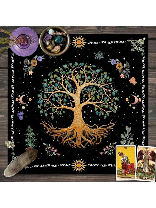 1pc Altar Tarot Card Tablecloth Divination Tree Of Life Tarot Tablecloth Playing Card Mat Tarot Card Tablecloth Altar Cloth Tree Of Life Astrology Divination Multicolor