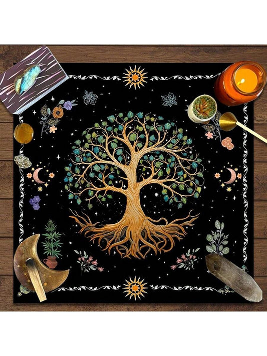 1pc Altar Tarot Card Tablecloth Divination Tree Of Life Tarot Tablecloth Playing Card Mat Tarot Card Tablecloth Altar Cloth Tree Of Life Astrology Divination Multicolor