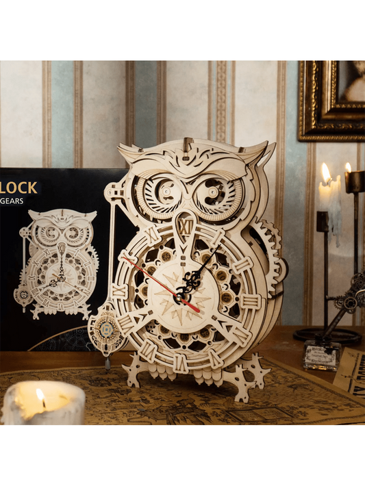 Creative 3D Three-Dimensional Jigsaw Puzzle Wooden Owl Vintage Pendulum Clock Shaped Puzzle Contains 161 Pieces Of Jigsaw Puzzles Khaki