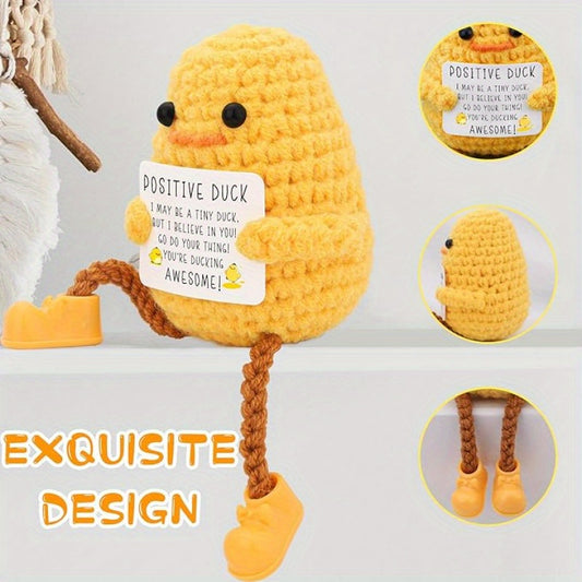Mini Handmade Crocheted Long-Legged Cute Duck Doll - Comes with an Inspirational Card, Perfect for Party Gifts, Home Decor, Valentine'S Day, Birthdays, Motivation, And As a Charming Positive Gift.