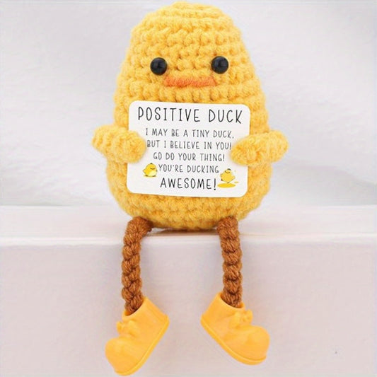 Mini Handmade Crocheted Long-Legged Cute Duck Doll - Comes with an Inspirational Card, Perfect for Party Gifts, Home Decor, Valentine'S Day, Birthdays, Motivation, And As a Charming Positive Gift.