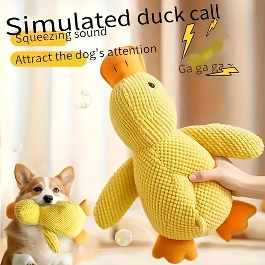 1pc Large Yellow Duck-Shaped Plush Dog Toy, Interactive Squeaky Duck Call, All Breed Sizes, Soft Pet Play and Sleep Companion